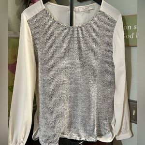 ÑWT LOFT Monochrome Textured Blouse Long Sleeve Zipper Back #006